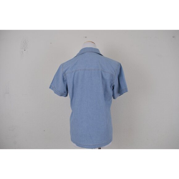 Vintage 90s Blue Embroidered Button Down Blouse - Picture 4 of 8